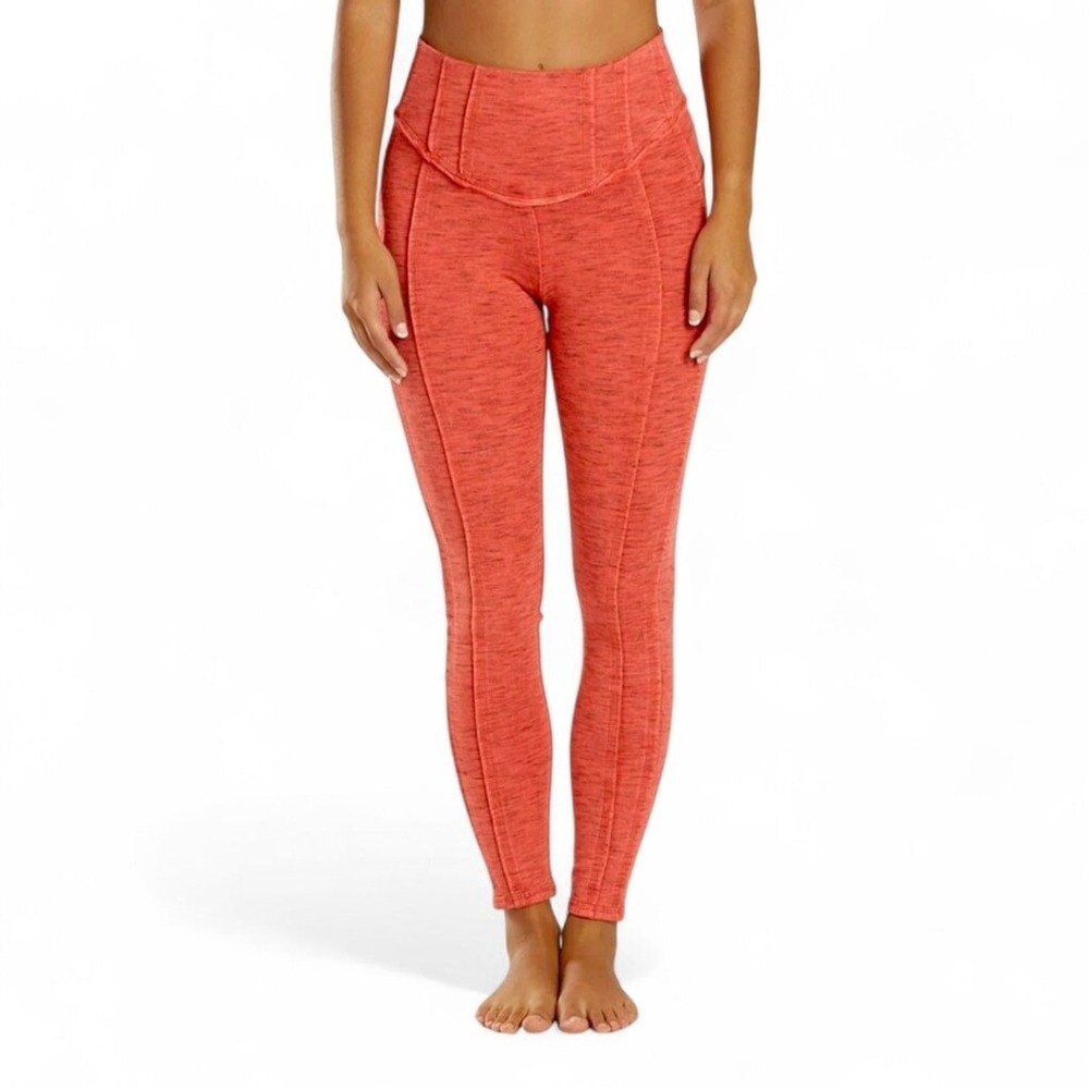 Free People Bright Orange High Rise Leggings Contoured Seams Sz S NWOT